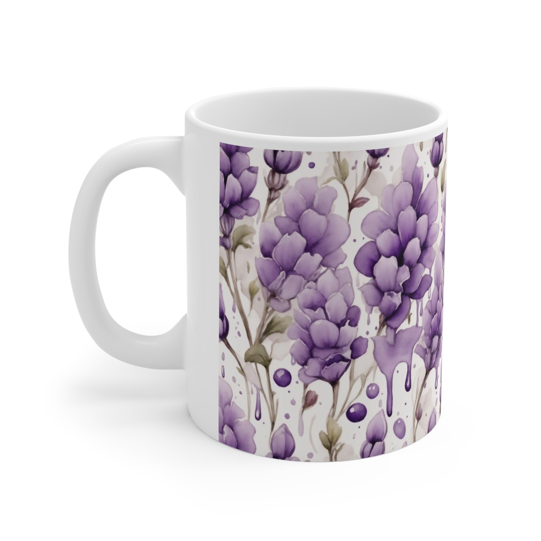 Watercolor lavender flowers. Mug sublimation wrap 11,15 oz