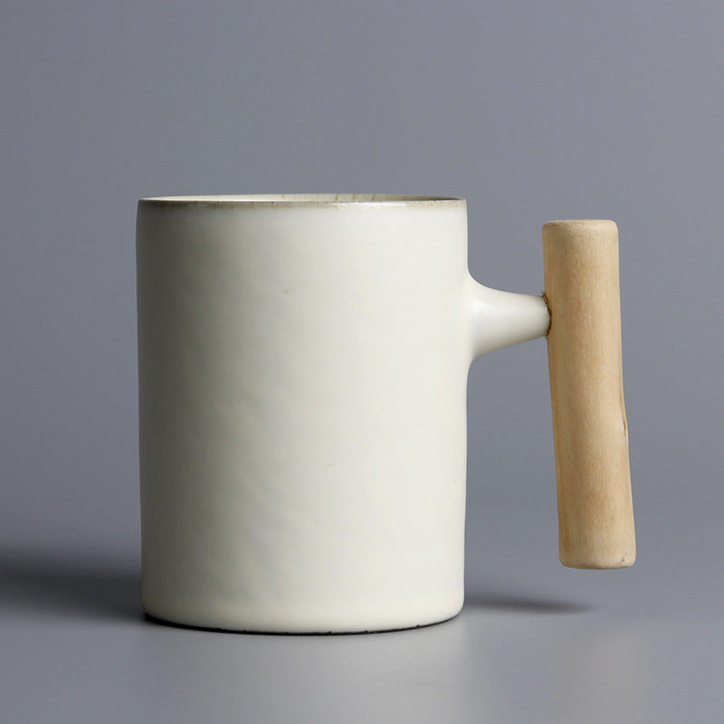 Antique Ceramic Coffee Mug with Wood Handle