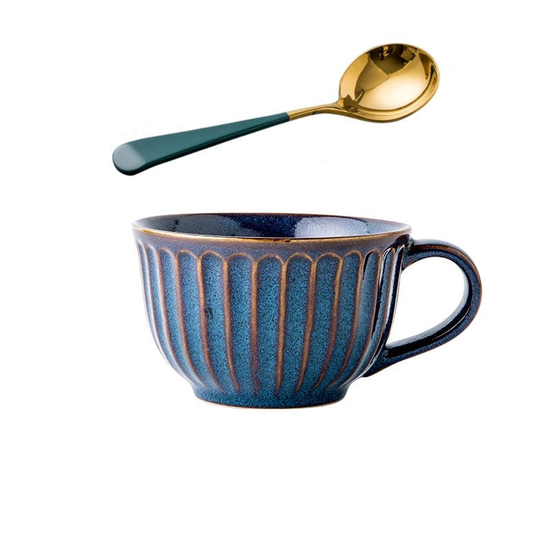 Stylish Big Head Blue Coffee Mug with spoon