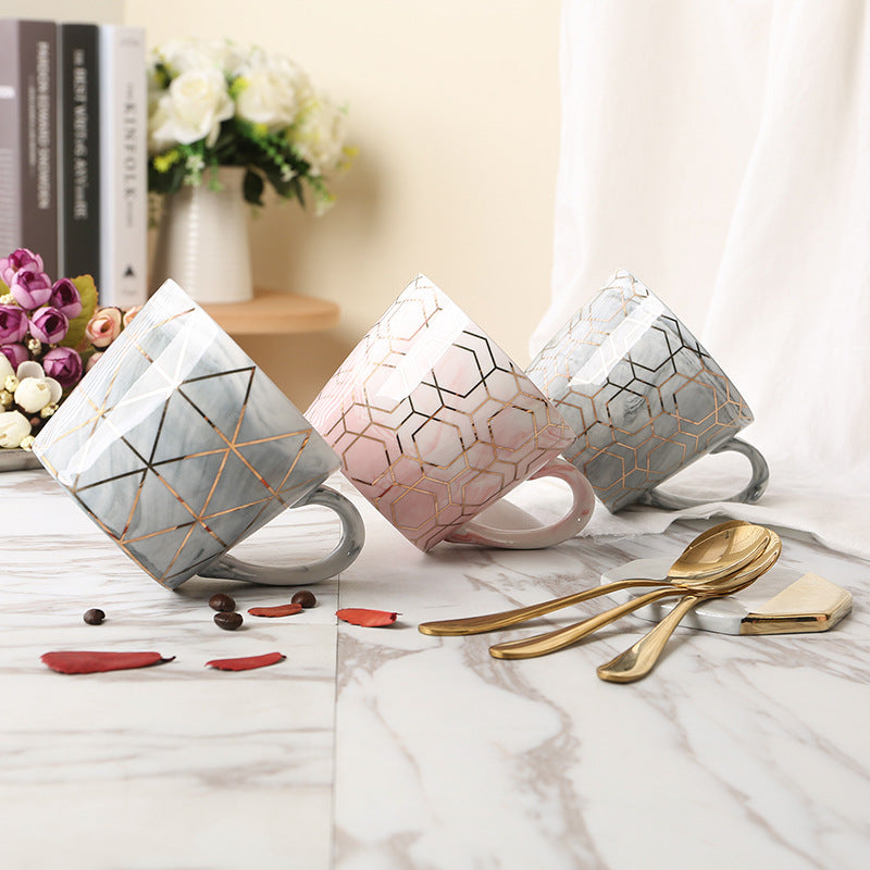 Elegant Gold Geometric Ceramic Coffee Cup