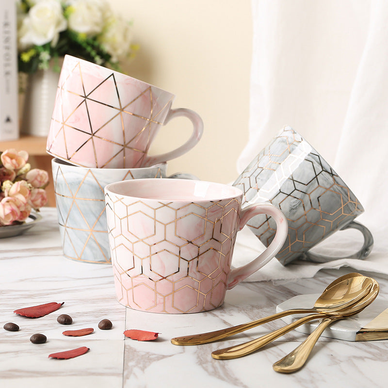 Elegant Gold Geometric Ceramic Coffee Cup