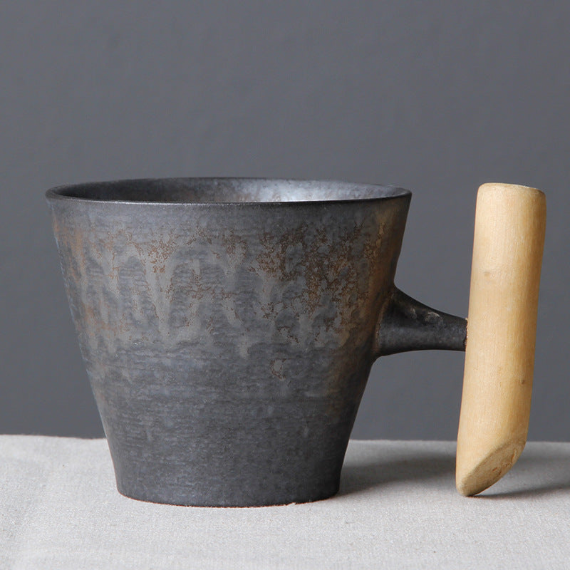 Antique Ceramic Coffee Mug with Wood Handle